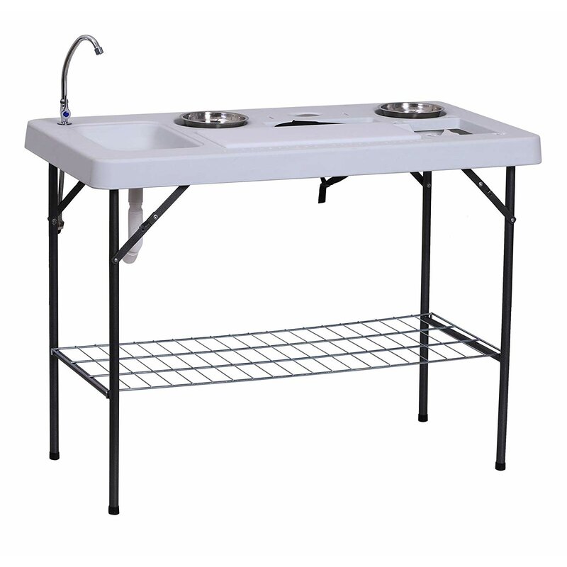 Outsunny Folding Fish Cleaning Table Free Standing Sink